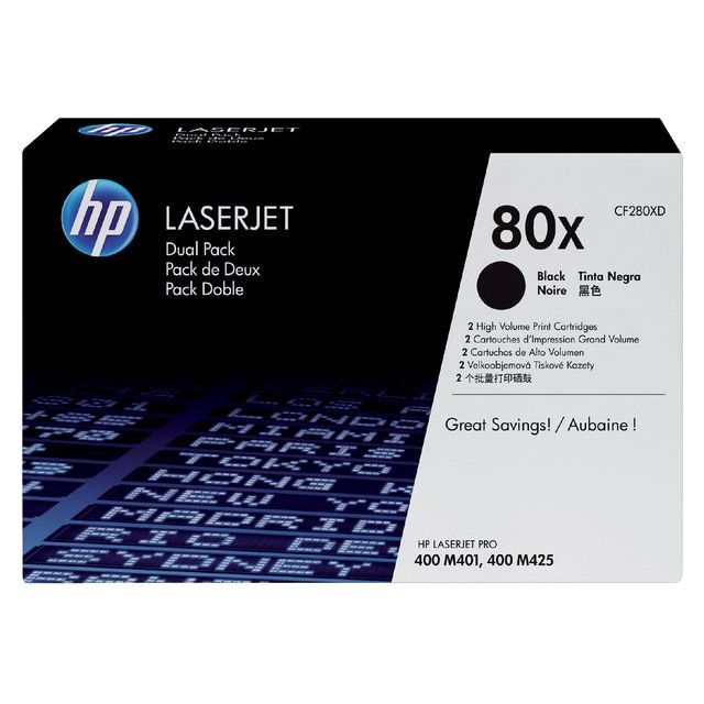 HP - Toner 80x, 6 900 pages, OEM CF280XD, Zwart, Duopack