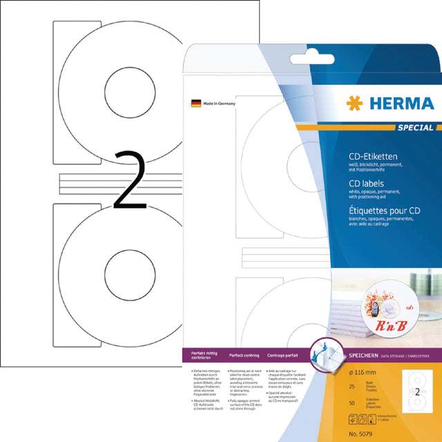 Herma - Label 5079 CD 116mm blanc opaqua 50 pièces