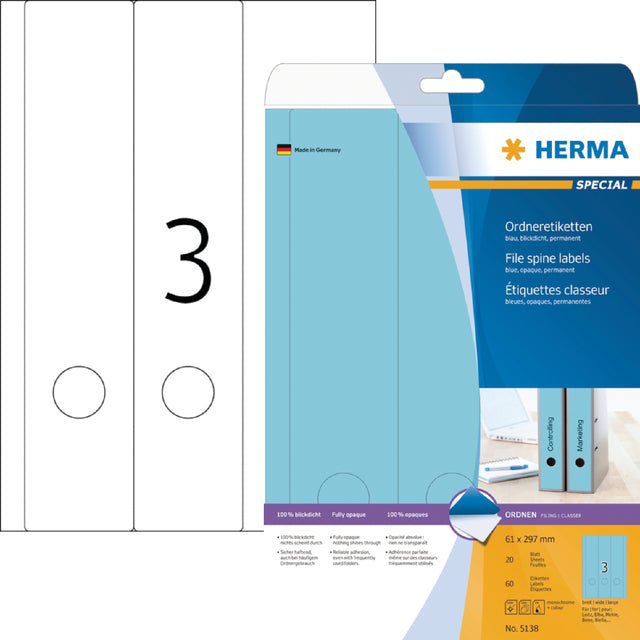 Herma - Étiquette de tapis 5138 large / long 61x297mm auto-adhésif bleu