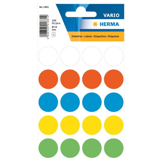 HERMA - Etiket herma 1881 rond 19mm assorti 100 stuks