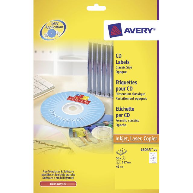 Avery - Label L6043-25 CD blanc 50 pièces