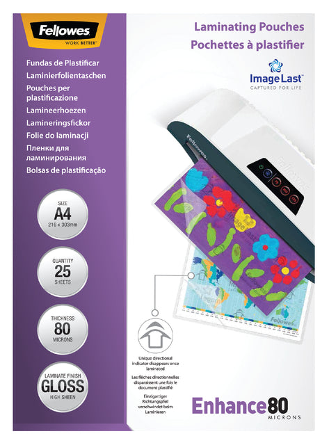 Fellowes - Couvertures de lamine FT 210 x 297 mm, 160 micron (2 x 80 micron), brillant, paquet de 25 pièces