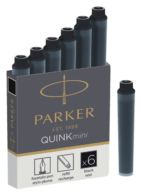 Parker - Quink Mini inktpatronen zwart, doos met 6 stuks