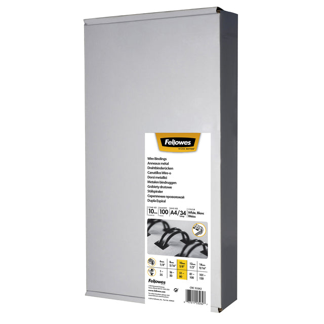 Fellowes - Draadrug fellowes 10mm 34rings a4 wit