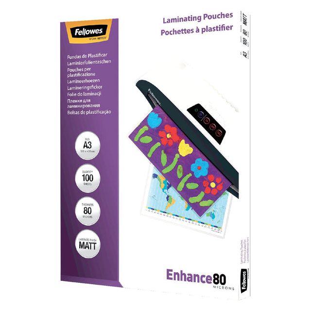 Fellowes - lamineerhoes Enhance80 ft A3, 160 micron (2 x 80 micron), pak van 100 stuks, mat