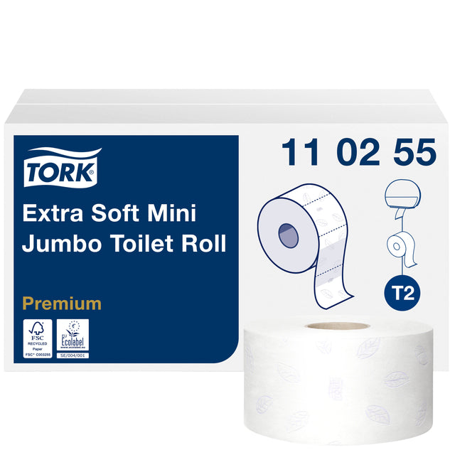 Tork - Paper de toilette Mini Jumbo T2 Premium 3 -LAAGS 12x120MTR BLANC 110255