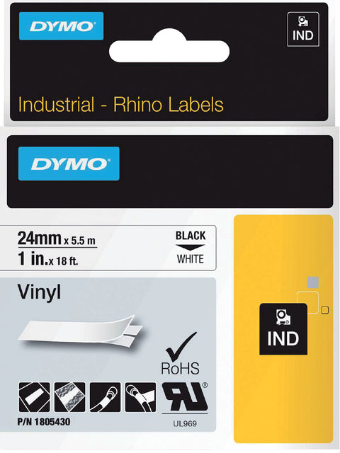 Dymo - Labele dymo rhino industrieel vinyl 24mm wit