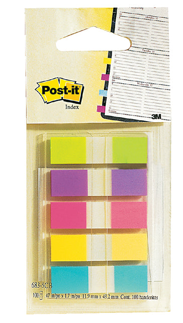 Post -it - Index étroit, FT 11,9 x 43,2 mm, boursoufleur avec 5 couleurs, 20 onglets par couleur