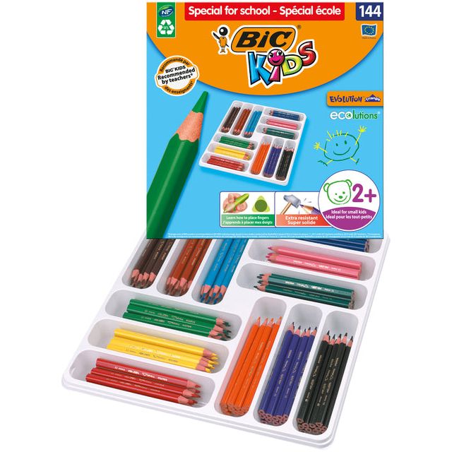 Bickids - Crayons de couleur Kids Evolution Triangle Schoolbox 144 pièces Assorti | 10 pièces