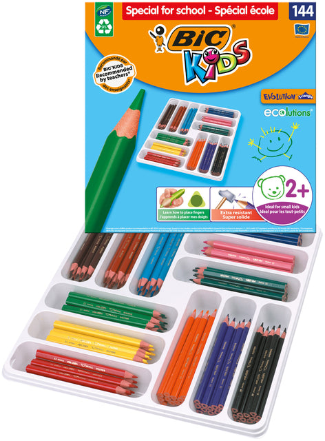 Bickids - Crayons de couleur Kids Evolution Triangle Schoolbox 144 pièces Assorti | 10 pièces