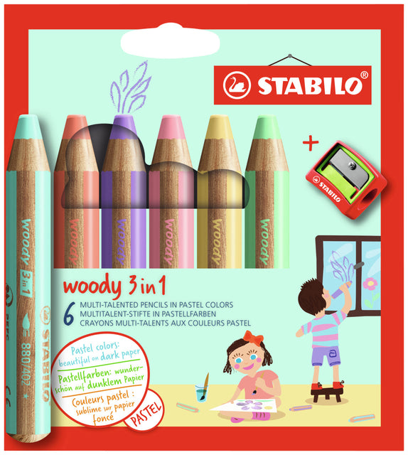 STABILO - Crayon de couleur boisé 3in1, étui de 6 pièces dans les couleurs pastel