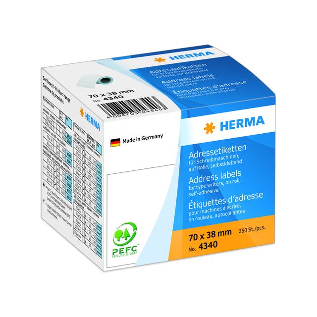 Herma - Adresse d'étiquette 4340 70x38mm sur rouleau blanc 250 pièces