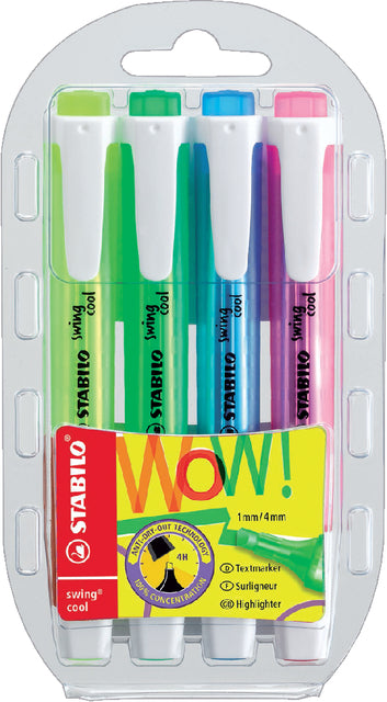 STABILO - swing cool markeerstift, blister van 4 stuks in geassorteerde kleuren