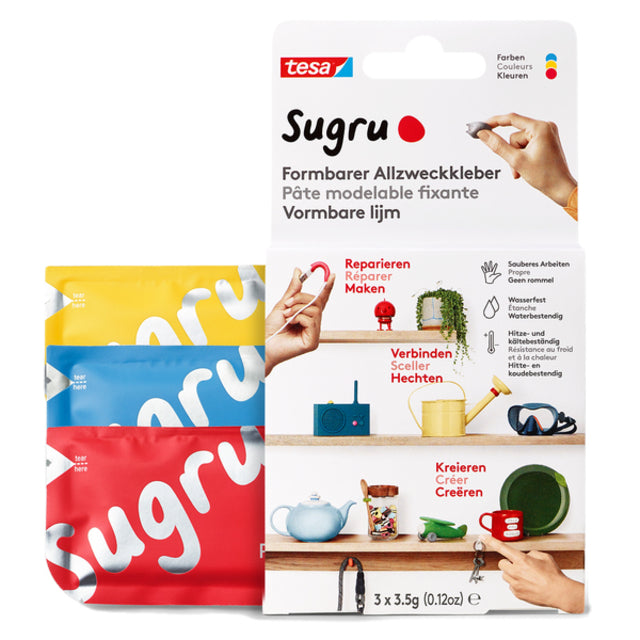 Tesa - Kneedbare lijm sugru 3pak rood blauw geel | 10 stuks