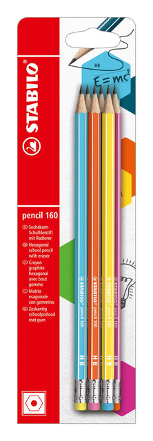 STABILO - Potlood 160 hb met gumtop 6st assorti