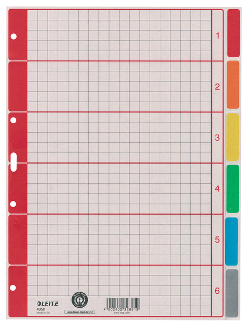 Leitz-Tabs 4-Loch 4350 6-teiliger Graukarton