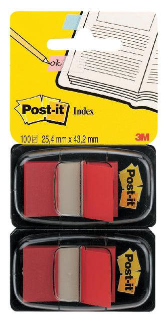 Post -it - Indexstandard, ft 24,4 x 43,2 mm, Halter mit 2 x 50 Registerkarten, rot