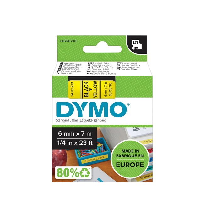 Dymo - d1 e 6 mm, noir sur jaune