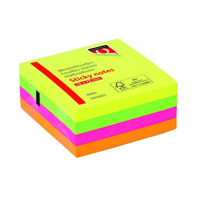 Quantore - Mémoblok 76x76mm Couleur de fluon Assorti 4 couleurs