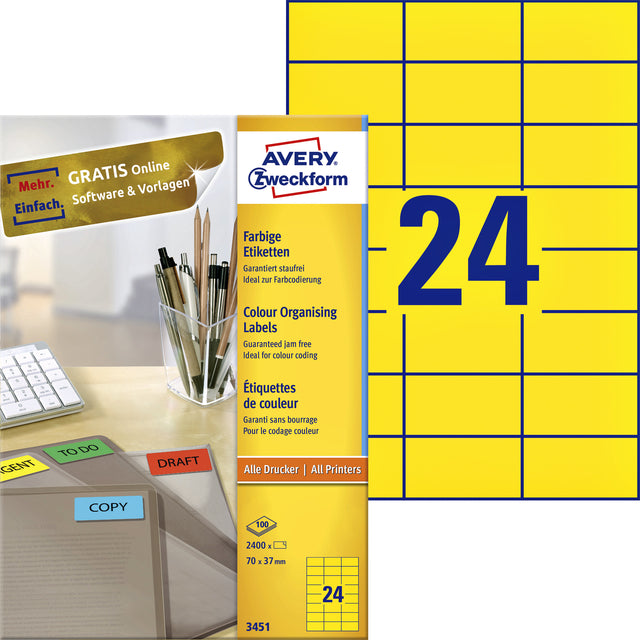 Avery Zweckform - farbige universelle Etiketten ft 70 x 37 mm (B x H), 2400 Stücke, Gelb