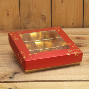 Bonbon doosjes - Chocolade doosje - Rood mat sterren kubus transparante banderol Kerst - 24 stuks