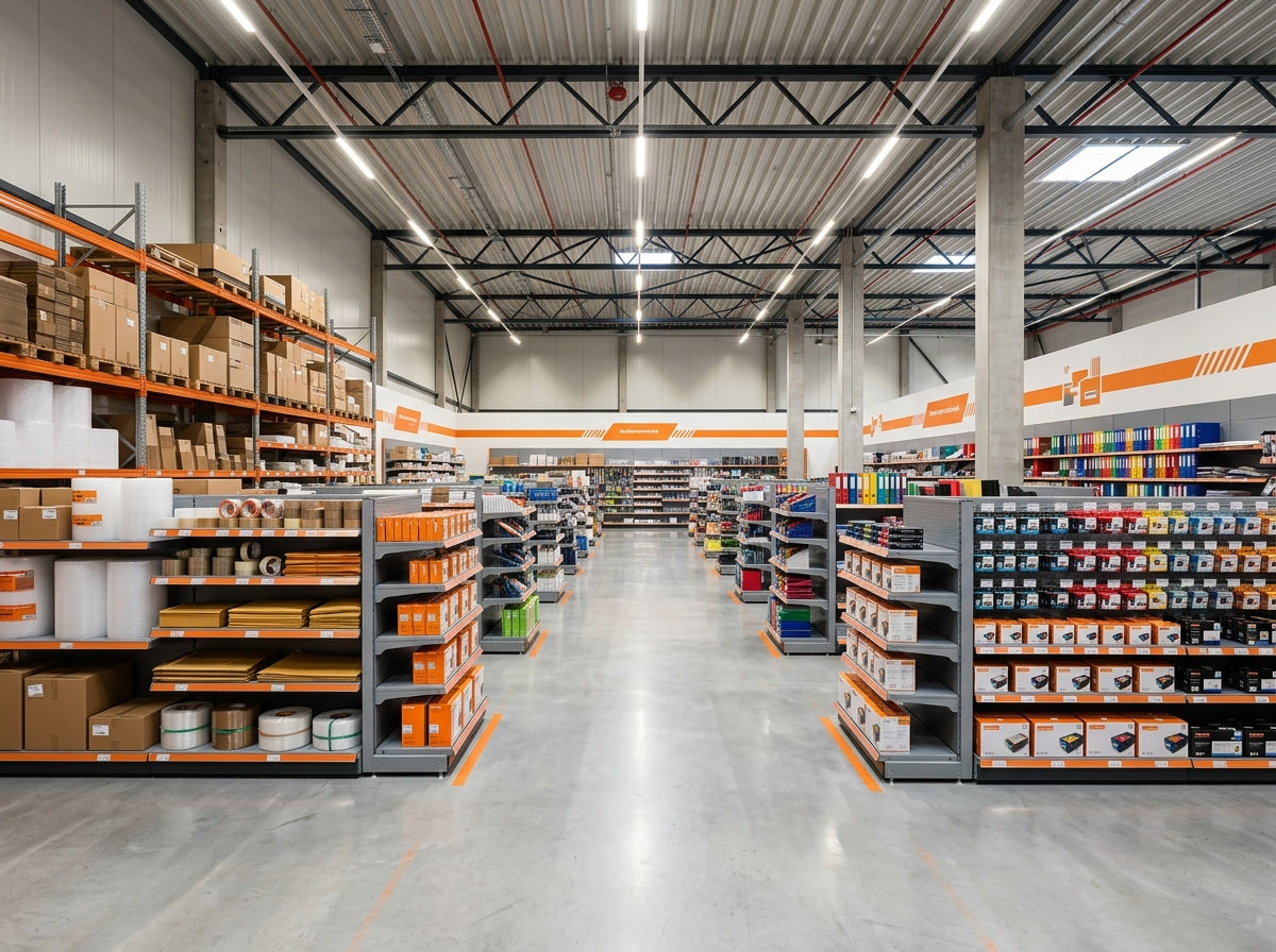 Kleinkantoor showroom in Noordwijkerhout met kantoorartikelen en verpakkingsmaterialen