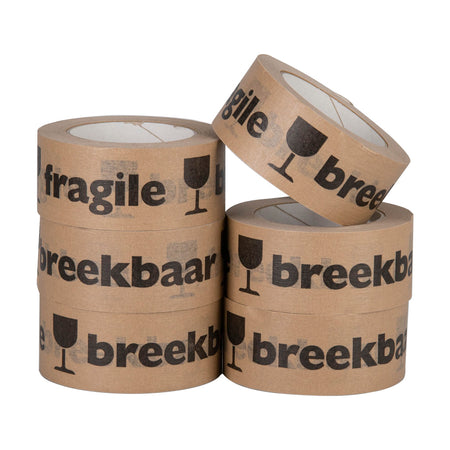 Klika - Kraft e 'fragile fragile' 50 mm x 50 mètres marron | 6 pièces