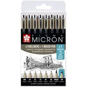 Sakura - Fineliner Brush Pigma Micron 7 + 1 PN | 6 pièces