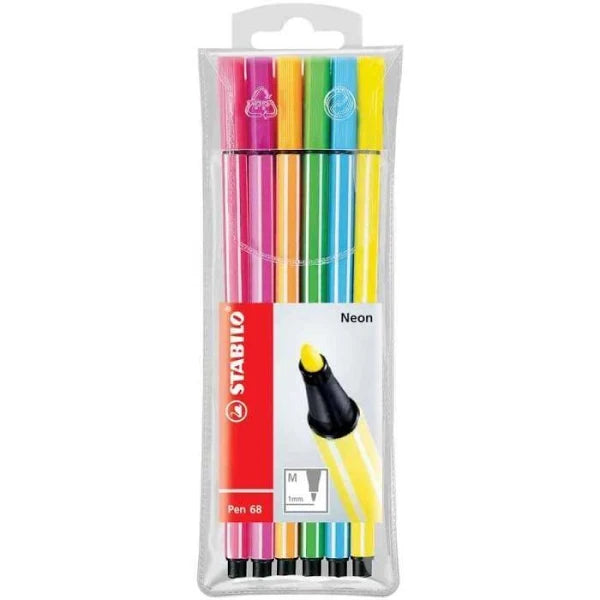 Stabilo - Viltstift pen 68/6 m fluor ass 6st | 10 stuks